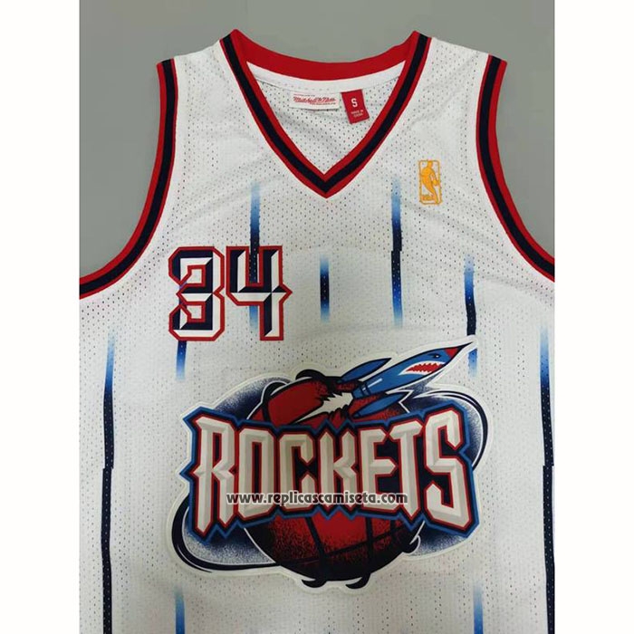 Camiseta Houston Rockets Hakeem Olajuwon #34 Mitchell & Ness 1996-97 Blanco